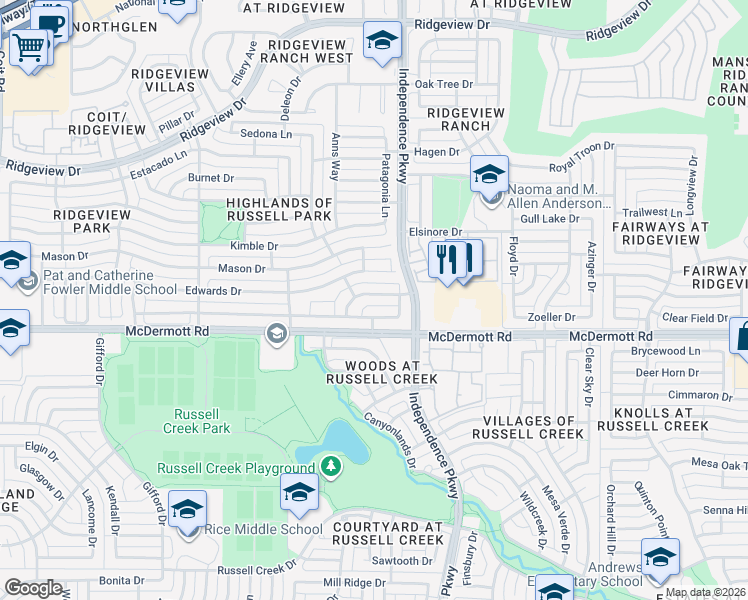 map of restaurants, bars, coffee shops, grocery stores, and more near 3012 Great Southwest Drive in Plano