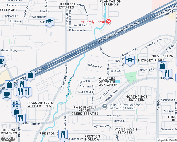 map of restaurants, bars, coffee shops, grocery stores, and more near 4588 Refugio Drive in Plano