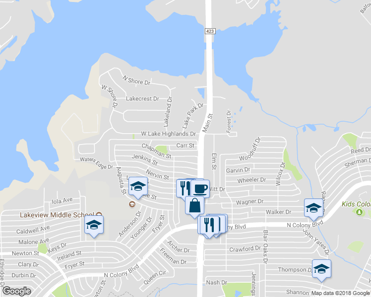 map of restaurants, bars, coffee shops, grocery stores, and more near 4627 Carr St in The Colony