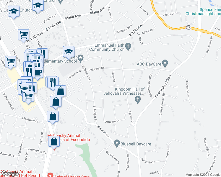 map of restaurants, bars, coffee shops, grocery stores, and more near 419 Condado Way in Escondido