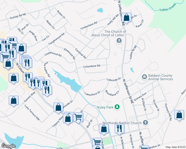map of restaurants, bars, coffee shops, grocery stores, and more near 1621 Stone Meadow Road in Milledgeville