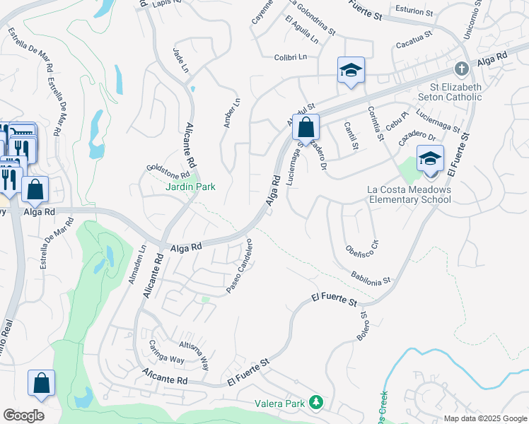 map of restaurants, bars, coffee shops, grocery stores, and more near Alga Road & Corte Casitas in Carlsbad