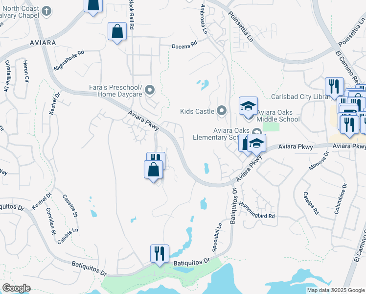 map of restaurants, bars, coffee shops, grocery stores, and more near 1616 Cormorant Drive in Carlsbad