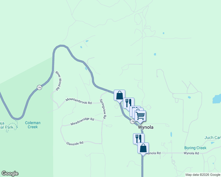 map of restaurants, bars, coffee shops, grocery stores, and more near 4700 California 78 in Julian