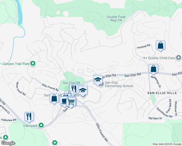 map of restaurants, bars, coffee shops, grocery stores, and more near 1387 Sky Ridge Court in San Marcos