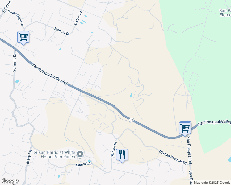 map of restaurants, bars, coffee shops, grocery stores, and more near 13930 San Pasqual Valley Road in Escondido