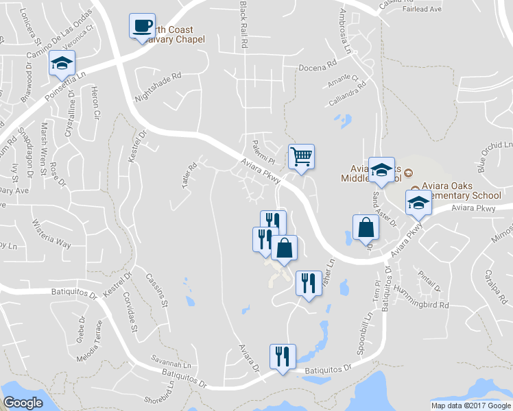 map of restaurants, bars, coffee shops, grocery stores, and more near 7195 Surfbird Circle in Carlsbad