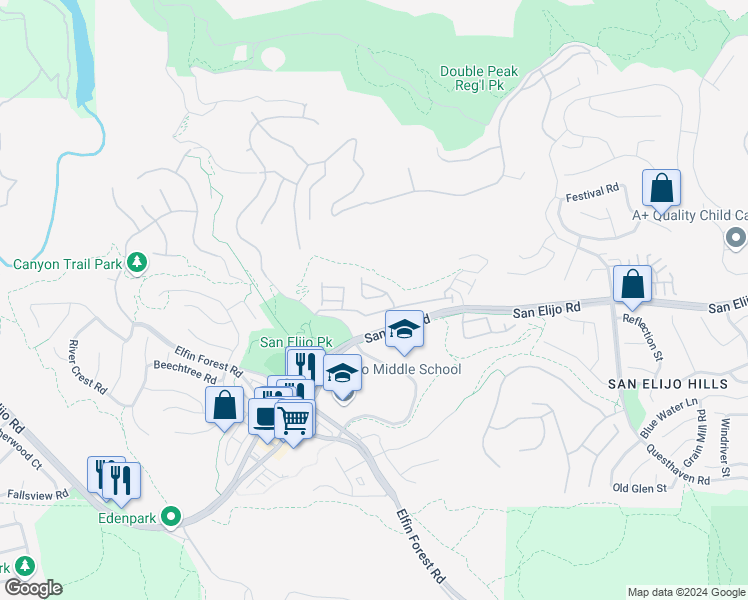 map of restaurants, bars, coffee shops, grocery stores, and more near 1334 Sky Ridge Court in San Marcos