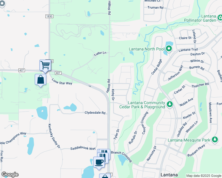 map of restaurants, bars, coffee shops, grocery stores, and more near 621 Kirby Drive in Argyle