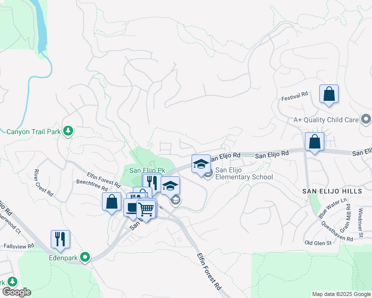 map of restaurants, bars, coffee shops, grocery stores, and more near 1230 Highbluff Avenue in San Marcos
