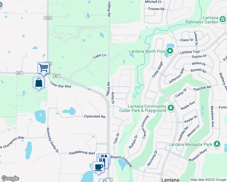map of restaurants, bars, coffee shops, grocery stores, and more near 301 Perkins Drive in Argyle