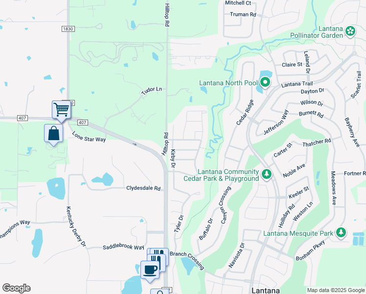 map of restaurants, bars, coffee shops, grocery stores, and more near 325 Perkins Drive in Argyle