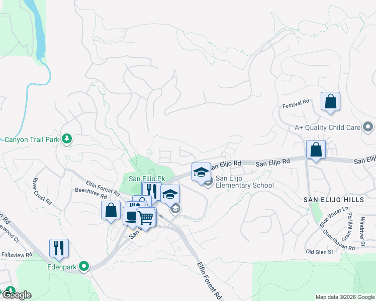 map of restaurants, bars, coffee shops, grocery stores, and more near 1342 Sky Ridge Court in San Marcos