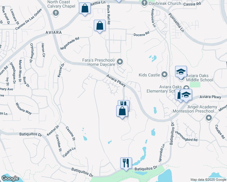map of restaurants, bars, coffee shops, grocery stores, and more near 7238 Surfbird Circle in Carlsbad