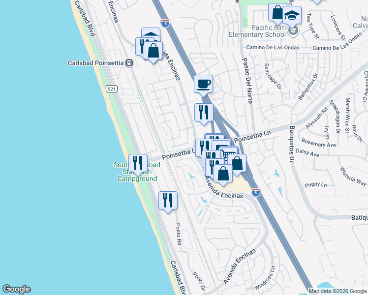 map of restaurants, bars, coffee shops, grocery stores, and more near 637 Sand Shell Avenue in Carlsbad