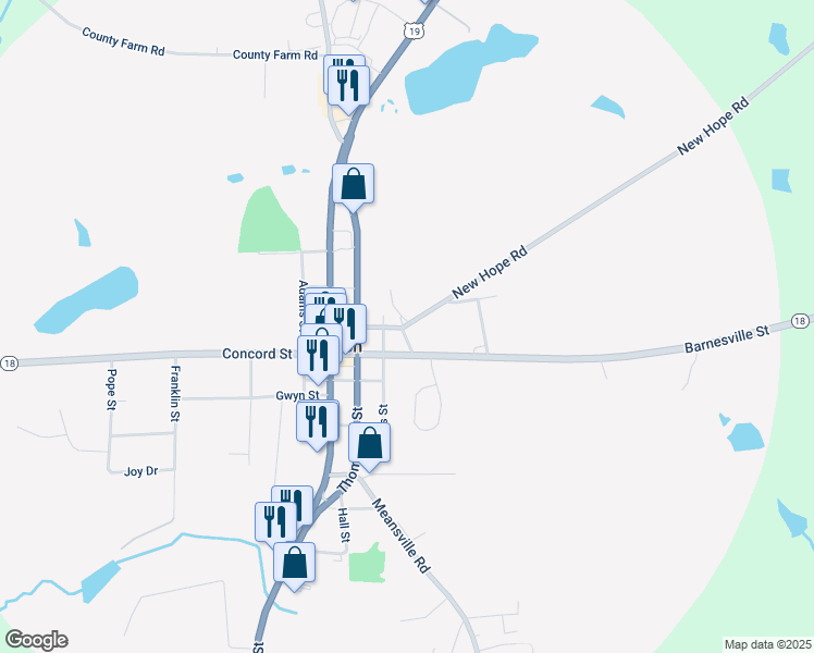 map of restaurants, bars, coffee shops, grocery stores, and more near 8 Jackson Street in Zebulon