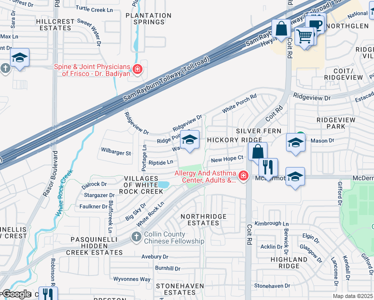 map of restaurants, bars, coffee shops, grocery stores, and more near 4329 Waskom Drive in Plano