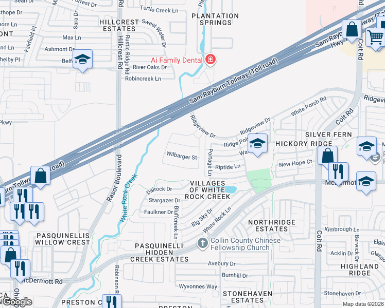 map of restaurants, bars, coffee shops, grocery stores, and more near 4500 El Paso Drive in Plano