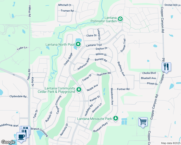 map of restaurants, bars, coffee shops, grocery stores, and more near 8297 Carter Street in Argyle