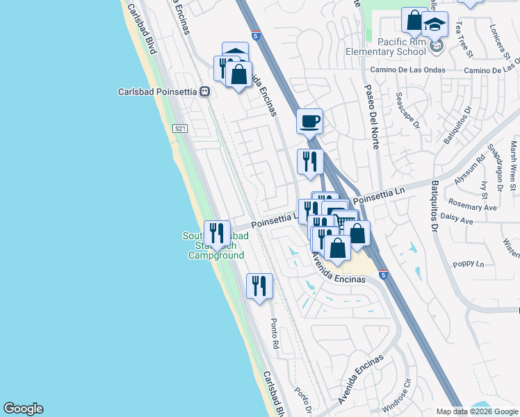 map of restaurants, bars, coffee shops, grocery stores, and more near 612 Sand Shell Avenue in Carlsbad