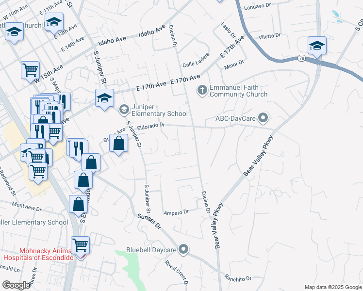 map of restaurants, bars, coffee shops, grocery stores, and more near 1958 Lejos Drive in Escondido