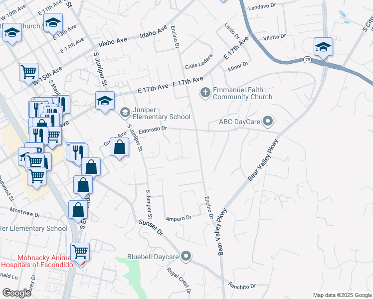 map of restaurants, bars, coffee shops, grocery stores, and more near 1958 Lejos Drive in Escondido