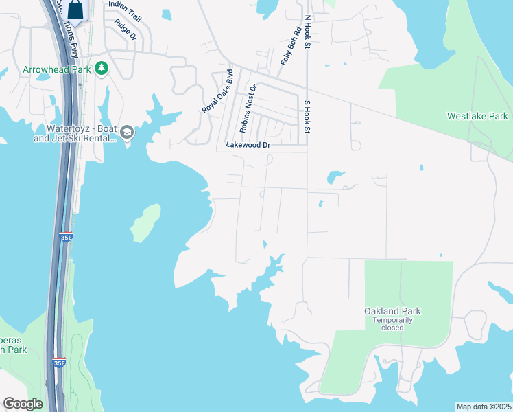 map of restaurants, bars, coffee shops, grocery stores, and more near 128 Woody Trail in Lake Dallas