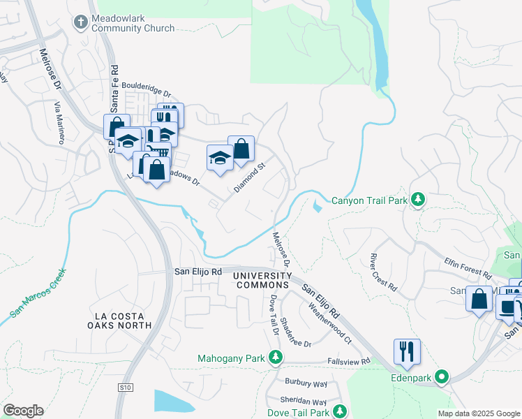 map of restaurants, bars, coffee shops, grocery stores, and more near 1840 La Costa Meadows Drive in San Marcos