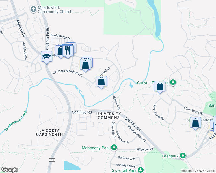 map of restaurants, bars, coffee shops, grocery stores, and more near 1840 La Costa Meadows Drive in San Marcos