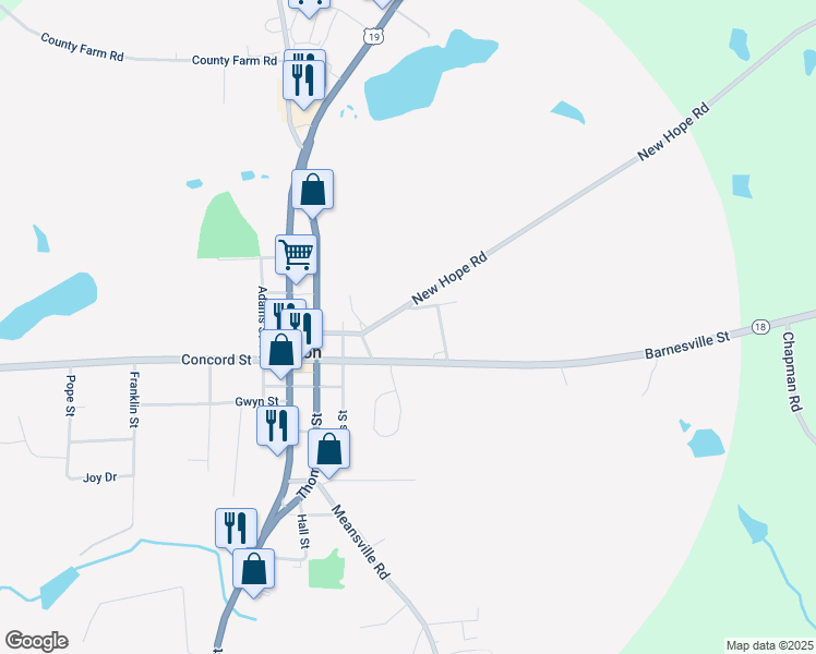 map of restaurants, bars, coffee shops, grocery stores, and more near 8 Jackson Street in Zebulon