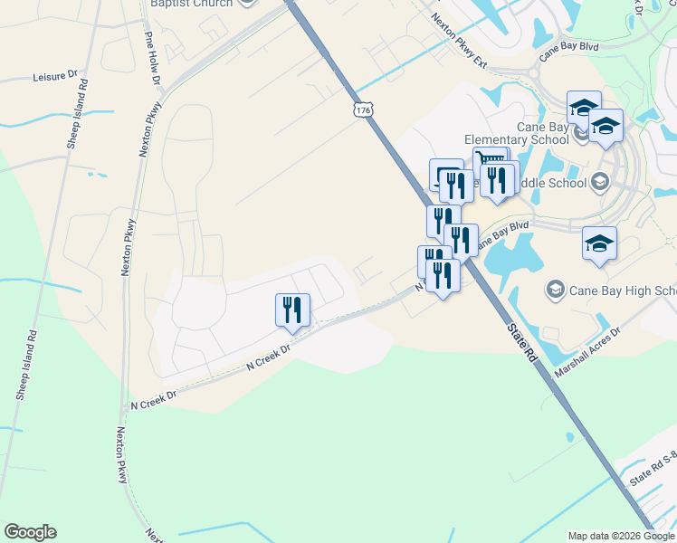 map of restaurants, bars, coffee shops, grocery stores, and more near 340 Dunlin Drive in Summerville
