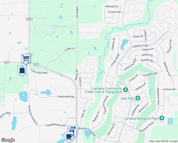 map of restaurants, bars, coffee shops, grocery stores, and more near 421 Spring Creek Drive in Argyle