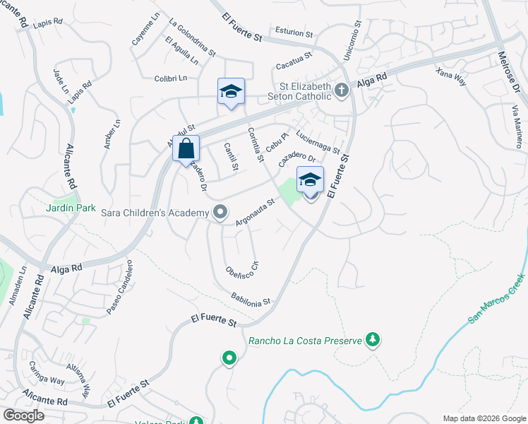 map of restaurants, bars, coffee shops, grocery stores, and more near 2720 Argonauta Street in Carlsbad