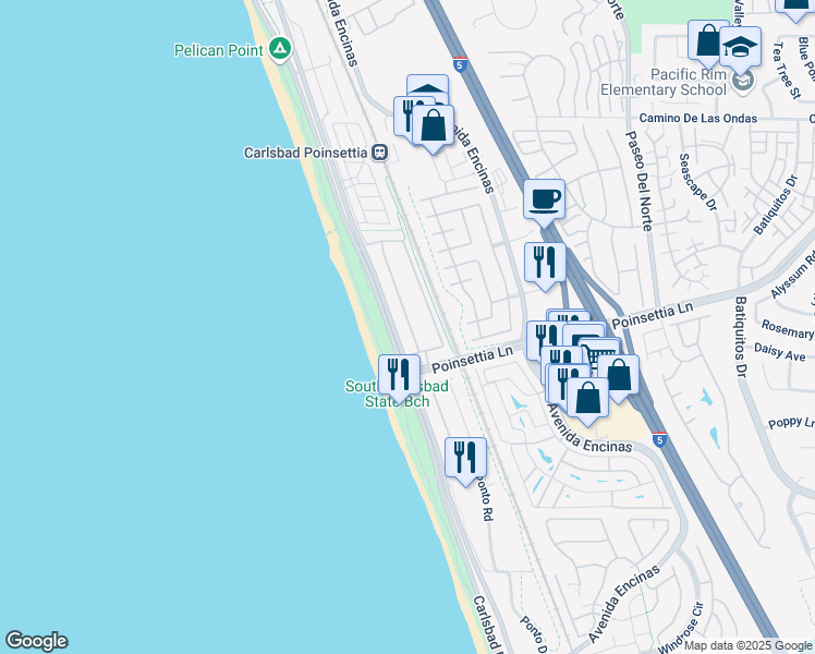 map of restaurants, bars, coffee shops, grocery stores, and more near 6963 Tradewinds Drive in Carlsbad