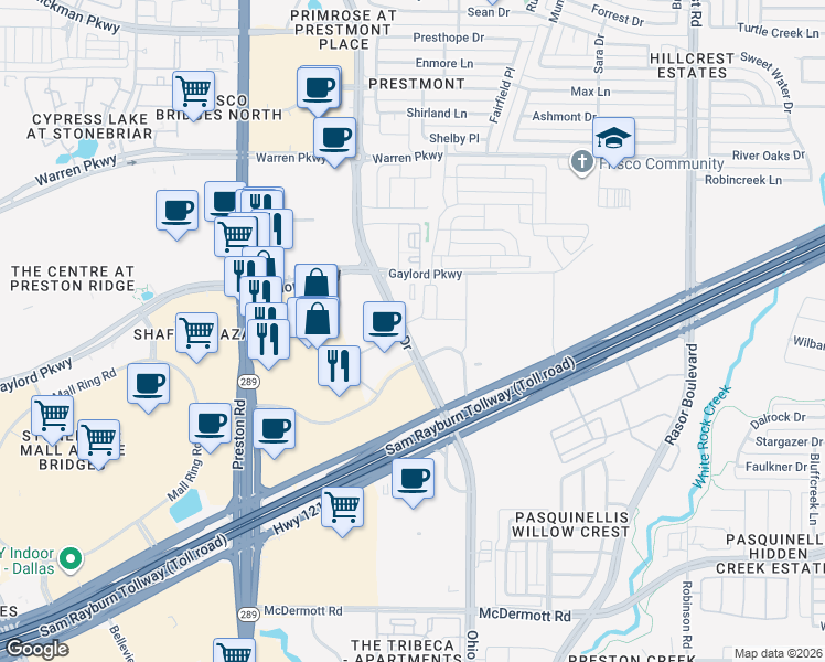 map of restaurants, bars, coffee shops, grocery stores, and more near 3100 Ohio Drive in Frisco