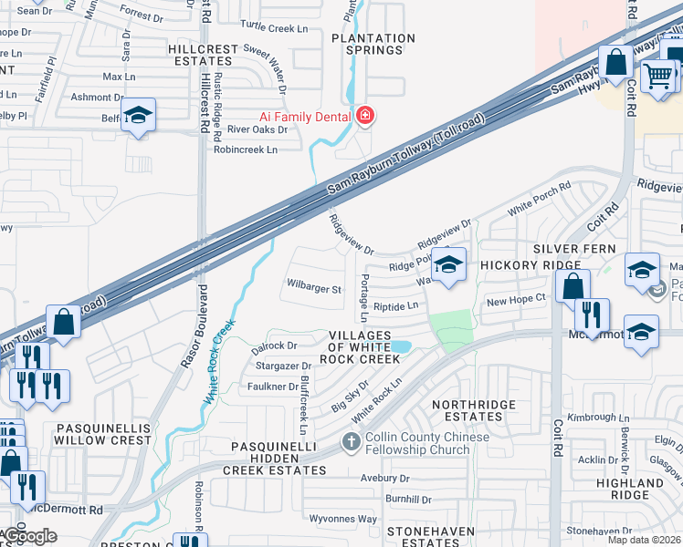 map of restaurants, bars, coffee shops, grocery stores, and more near 4500 El Paso Drive in Plano