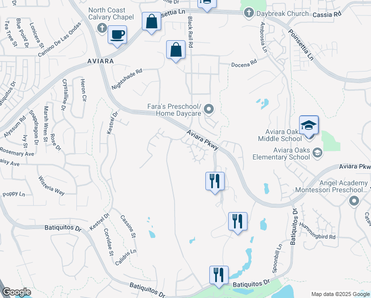 map of restaurants, bars, coffee shops, grocery stores, and more near 7295 Surfbird Circle in Carlsbad