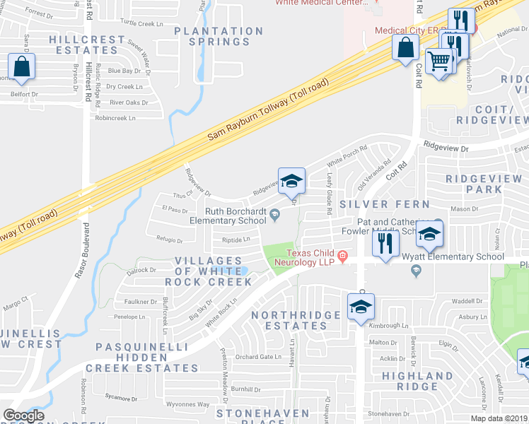 map of restaurants, bars, coffee shops, grocery stores, and more near 4329 Waskom Drive in Plano
