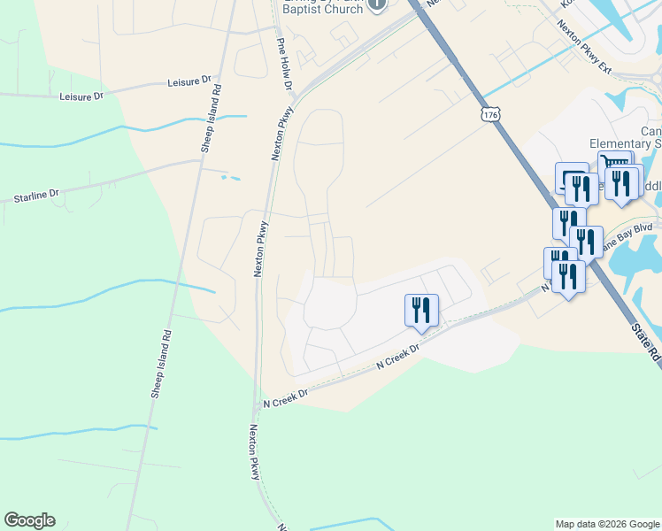 map of restaurants, bars, coffee shops, grocery stores, and more near 899 Barefoot Lane in Summerville