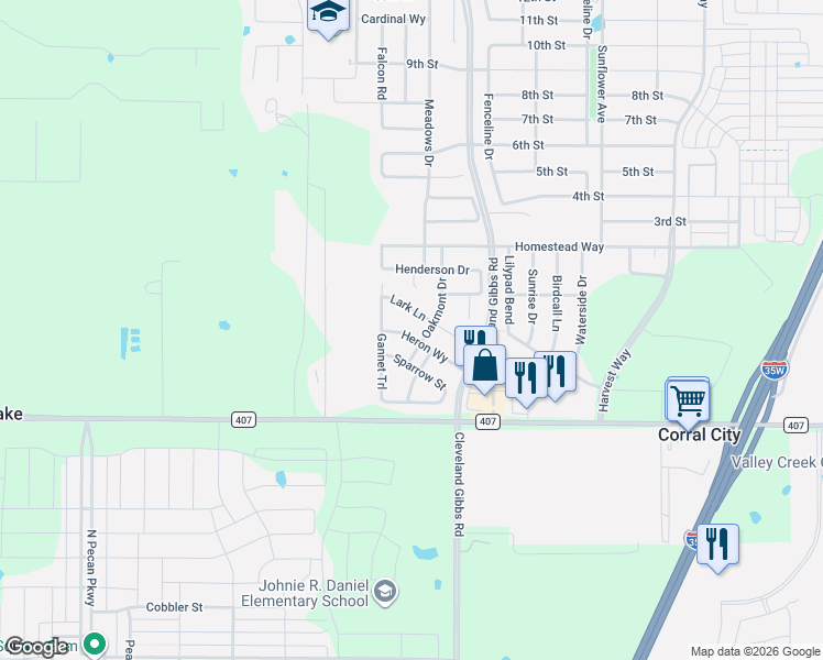 map of restaurants, bars, coffee shops, grocery stores, and more near 1808 Heron Way in Argyle