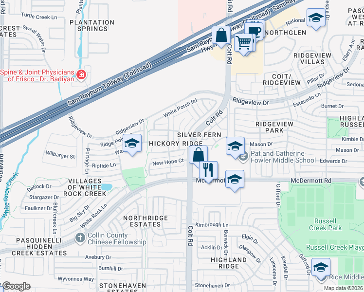 map of restaurants, bars, coffee shops, grocery stores, and more near 4009 Hearthlight Court in Plano