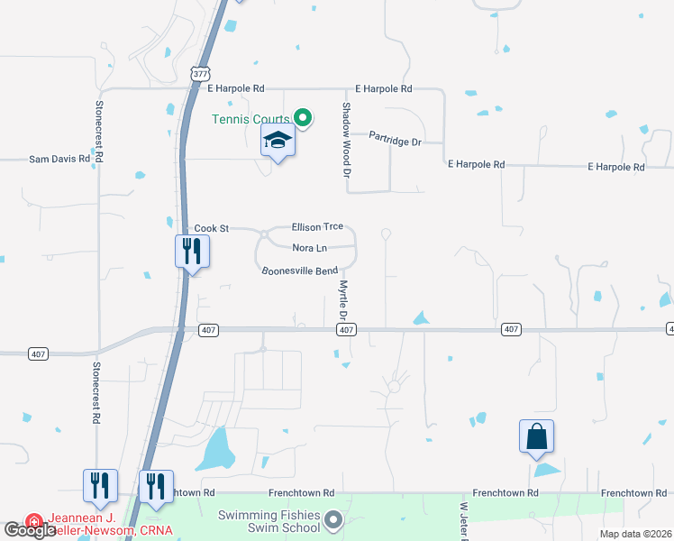 map of restaurants, bars, coffee shops, grocery stores, and more near 417 Boonesville Bend in Argyle