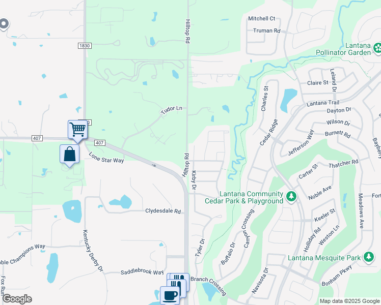 map of restaurants, bars, coffee shops, grocery stores, and more near 841 Kirby Drive in Argyle