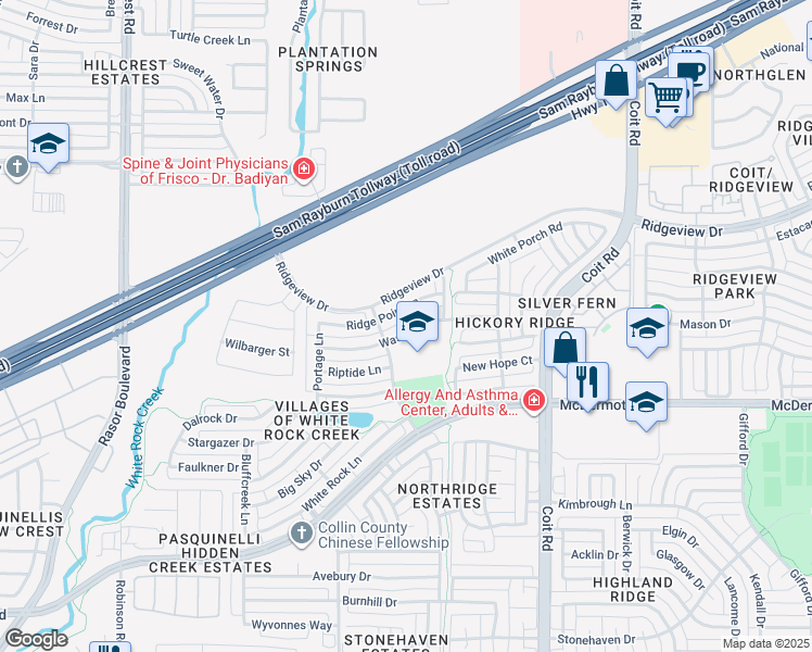 map of restaurants, bars, coffee shops, grocery stores, and more near 4329 Waskom Drive in Plano