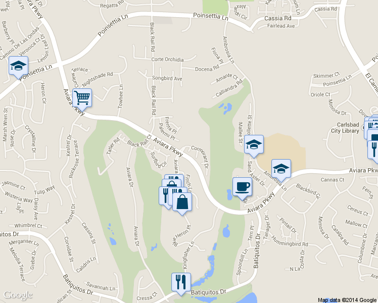 map of restaurants, bars, coffee shops, grocery stores, and more near 6912 Goldfinch Place in Carlsbad