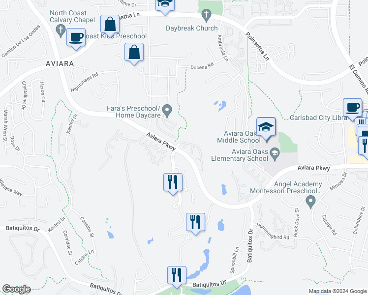 map of restaurants, bars, coffee shops, grocery stores, and more near 6912 Goldfinch Place in Carlsbad