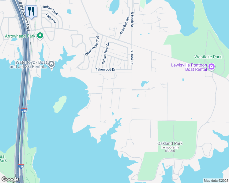 map of restaurants, bars, coffee shops, grocery stores, and more near 128 Woody Trail in Lake Dallas