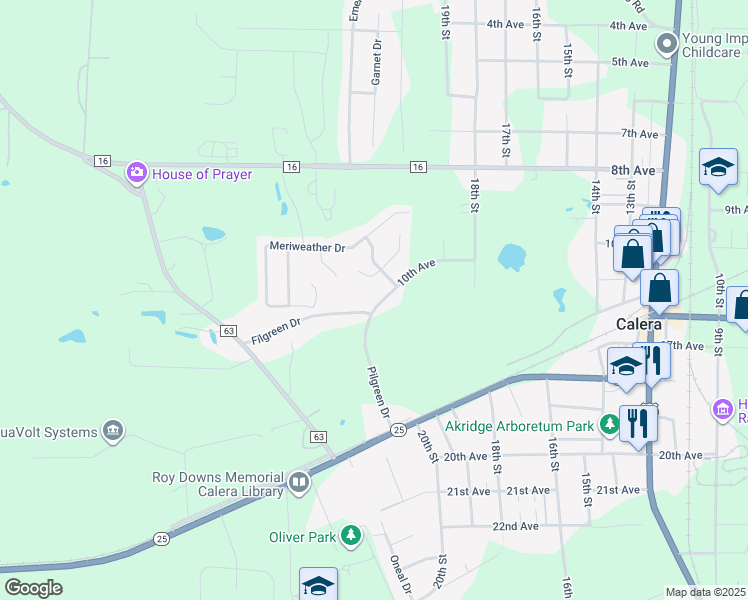 map of restaurants, bars, coffee shops, grocery stores, and more near 2036 10th Avenue in Calera