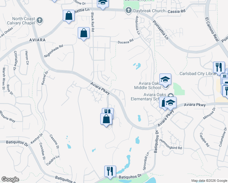 map of restaurants, bars, coffee shops, grocery stores, and more near 6912 Goldfinch Place in Carlsbad