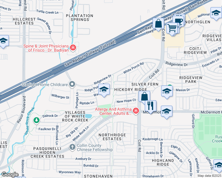 map of restaurants, bars, coffee shops, grocery stores, and more near 4300 Waskom Drive in Plano